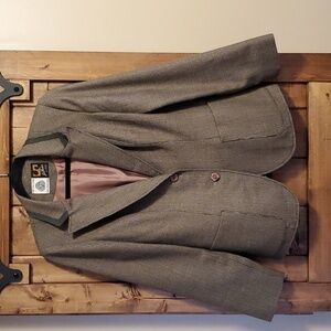 Lee Parker Vintage Brown Pinstripe Pure Wool 2 Button Blazer Est Size S/M